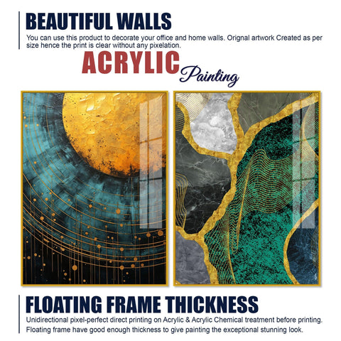Modern Turquoise Artistic Art Acrylic Floating Wall Painting Set Of 2 - Decor Mantra 