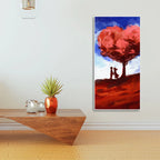 Red Love Heart Tree with Couple Premium Canvas Wall Painting DECORMANTRA
