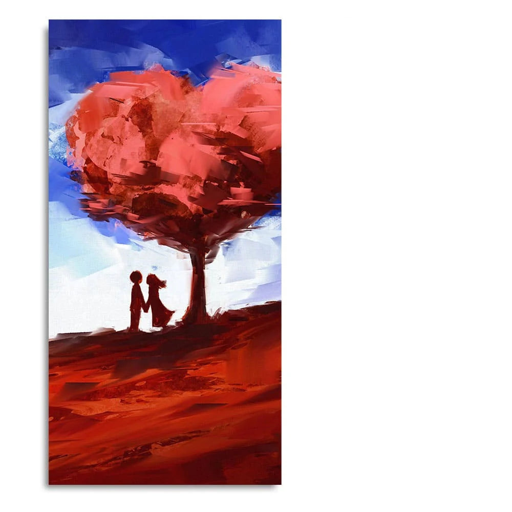 Red Love Heart Tree with Couple Premium Canvas Wall Painting DECORMANTRA