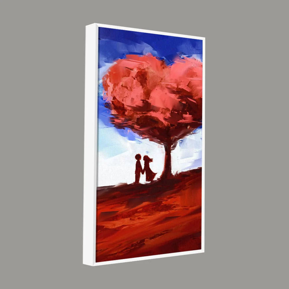 Red Love Heart Tree with Couple Premium Canvas Wall Painting DECORMANTRA