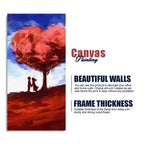 Red Love Heart Tree with Couple Premium Canvas Wall Painting DECORMANTRA