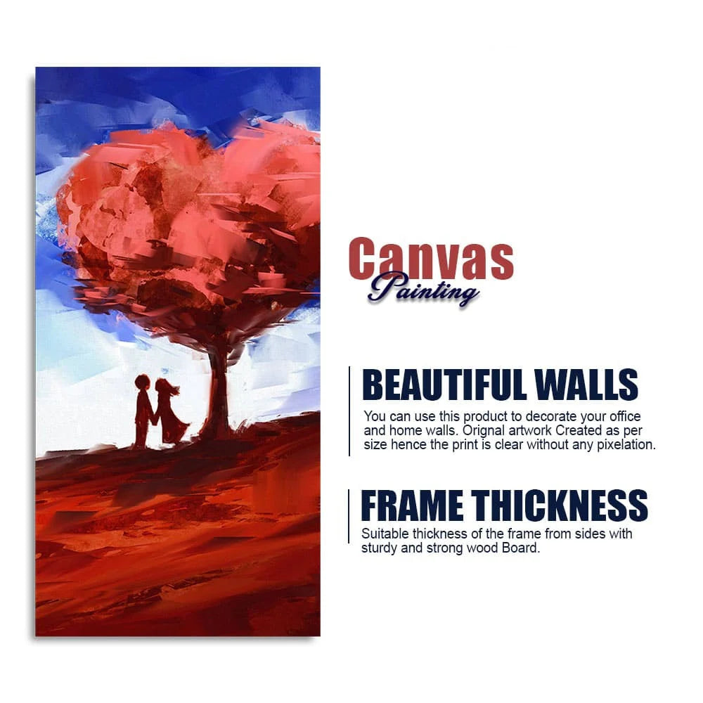 Red Love Heart Tree with Couple Premium Canvas Wall Painting DECORMANTRA