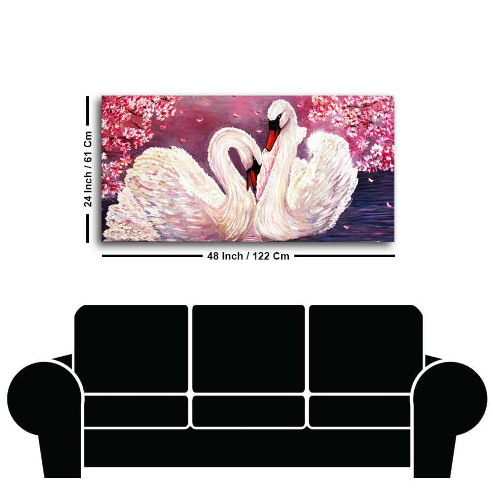 Romantic Couple of Swans Canvas Wall Painting DECORMANTRA