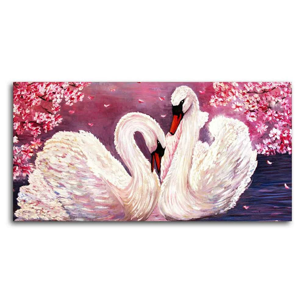 Romantic Couple of Swans Canvas Wall Painting DECORMANTRA
