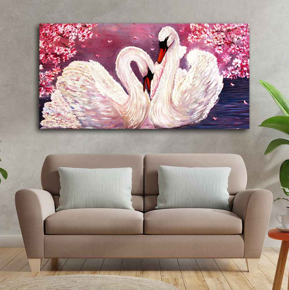 Romantic Couple of Swans Canvas Wall Painting DECORMANTRA