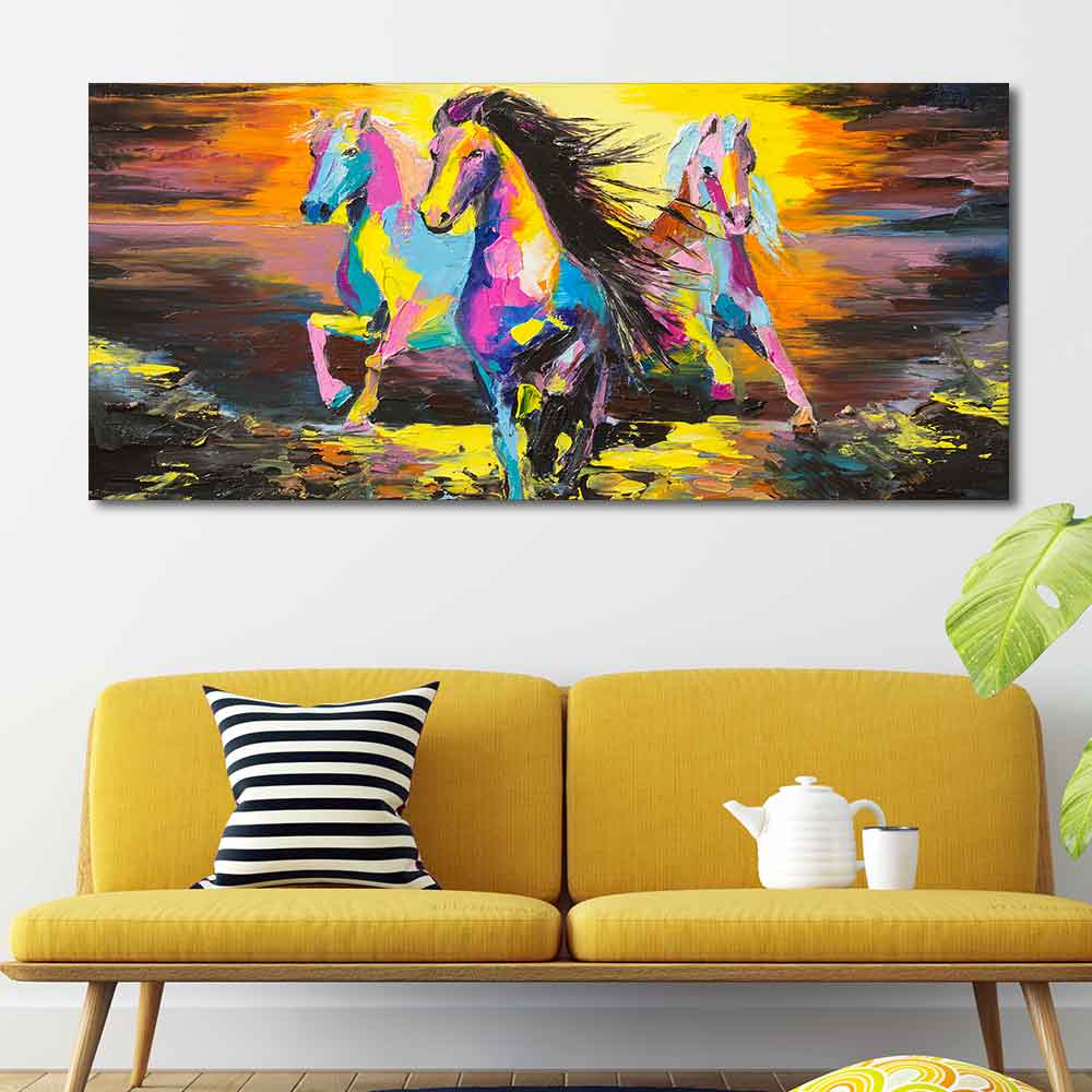 Running Horses Abstract Art Premium Canvas Wall Painting DECORMANTRA