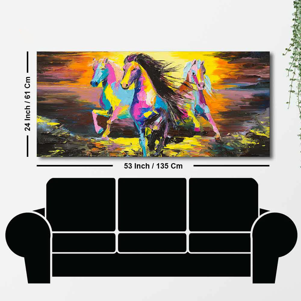 Running Horses Abstract Art Premium Canvas Wall Painting DECORMANTRA