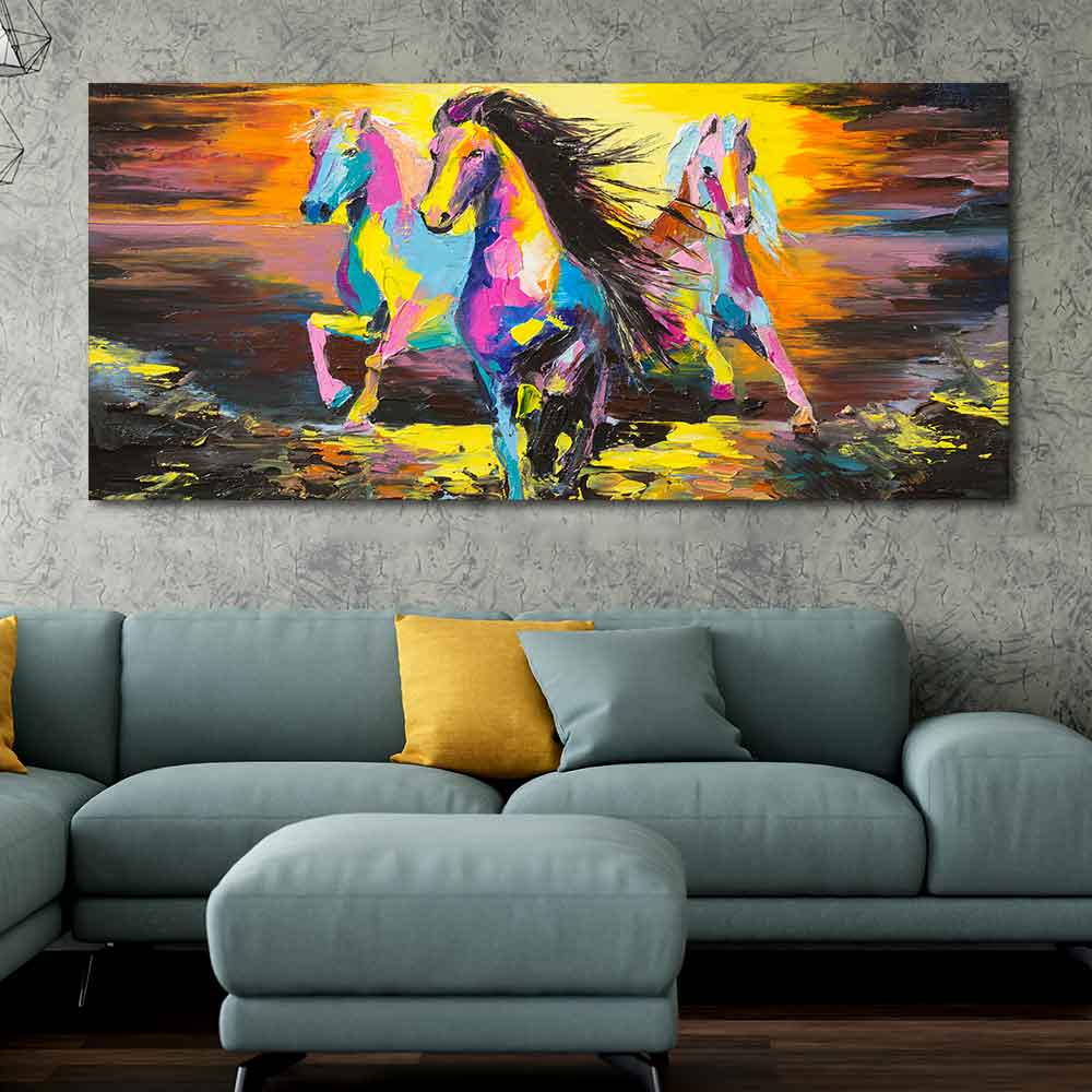 Running Horses Abstract Art Premium Canvas Wall Painting DECORMANTRA