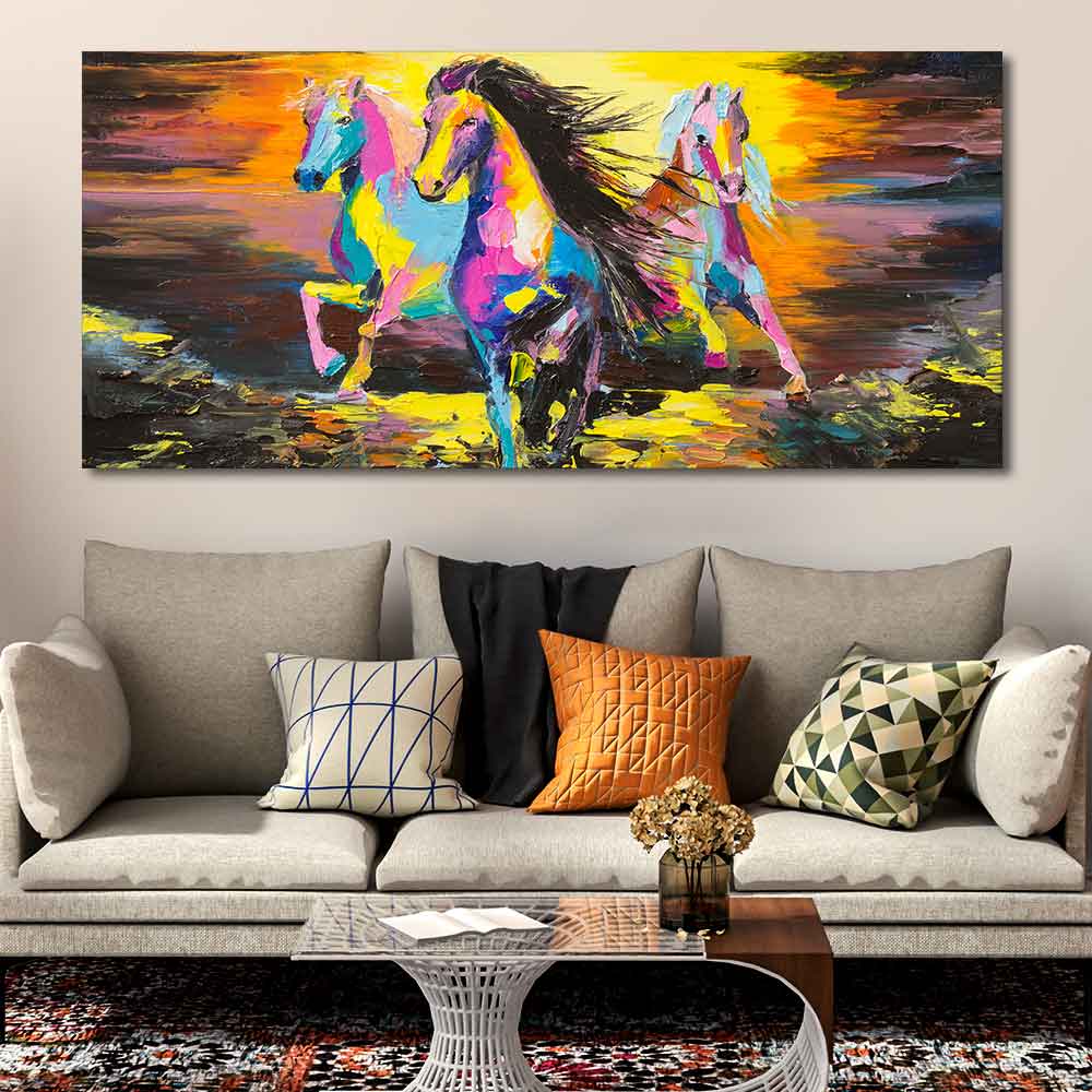 Running Horses Abstract Art Premium Canvas Wall Painting DECORMANTRA