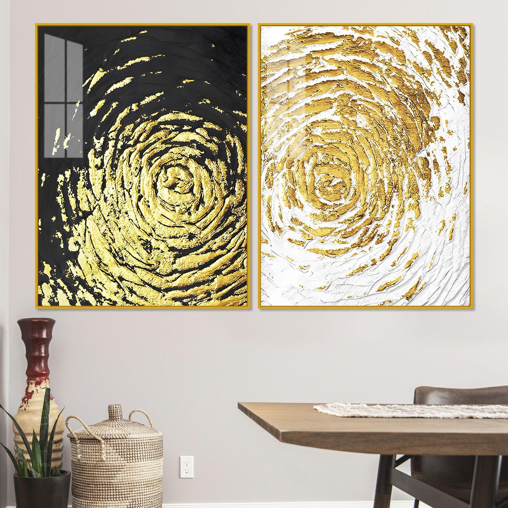 Golden Textured Acrylic Floating Wall Painting Set of 2 - Decor Mantra 