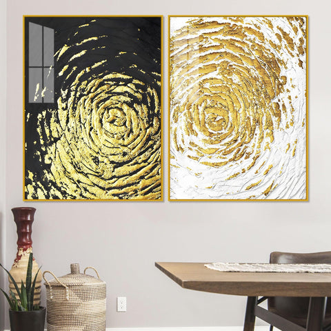 Golden Textured Acrylic Floating Wall Painting Set of 2 - Decor Mantra 