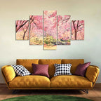 Nature Forest Pink Flower Wall Painting of Five Pieces - Decor Mantra 