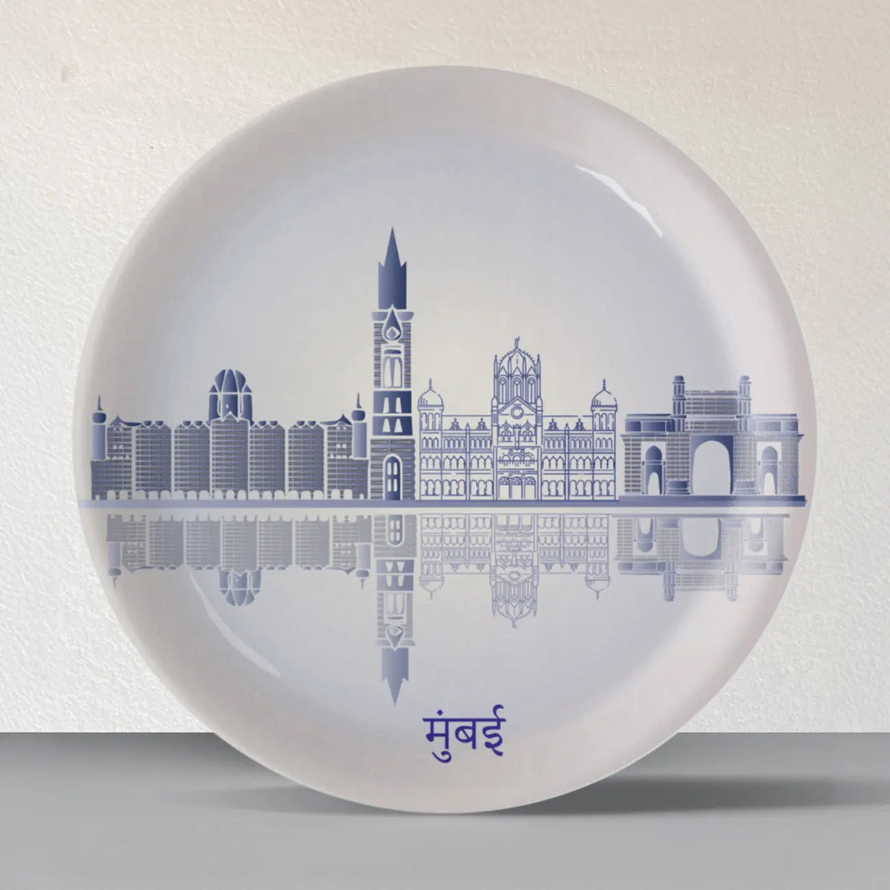 Urban Dreamscapes: Cityscape Mumbai Artistry porcelain plate - Harshita Craft