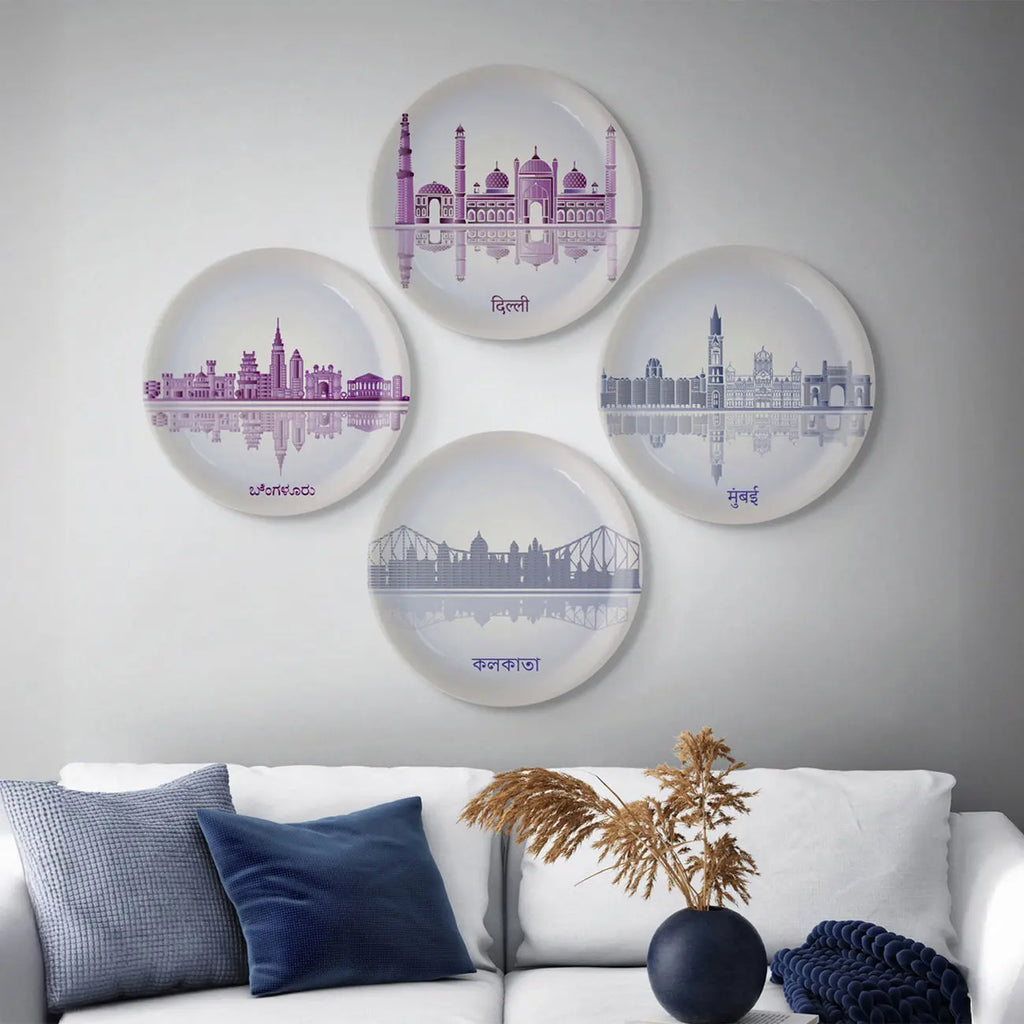 Urban Dreamscapes: Cityscape Mumbai Artistry porcelain plate - Harshita Craft