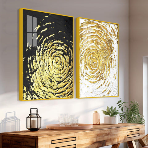 Golden Textured Acrylic Floating Wall Painting Set of 2 - Decor Mantra 