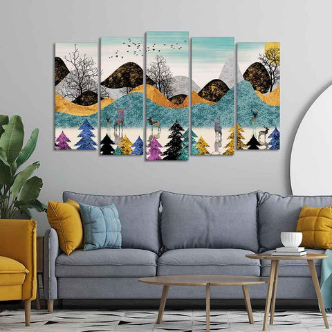 Modern Art Forest Premium Wall Painting Set of 5 Pieces - Decor Mantra 