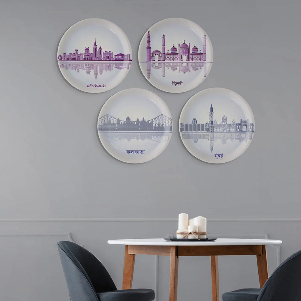 Urban Dreamscapes: Cityscape Mumbai Artistry porcelain plate - Harshita Craft