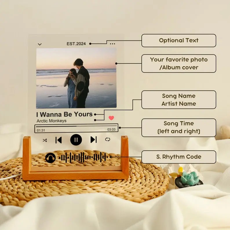 Personalized Photo Night Light Plaque, Custom Couple Song Music Plaque, Custom Nightlight, Music Lover Gift, Mother's Day Gift, Gift for Mom - Harshita Craft