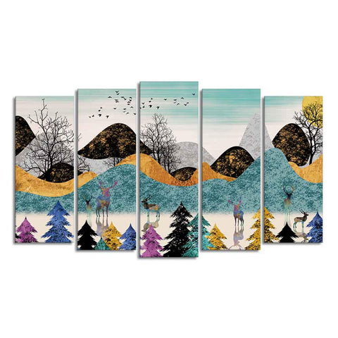 Modern Art Forest Premium Wall Painting Set of 5 Pieces - Decor Mantra 