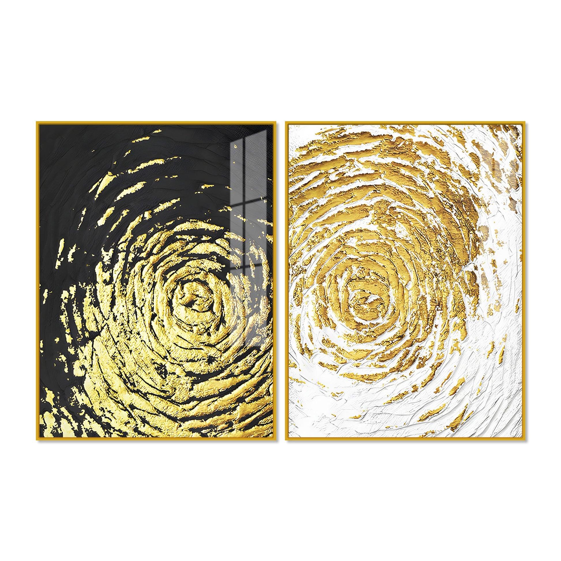 Golden Textured Acrylic Floating Wall Painting Set of 2 - Decor Mantra 