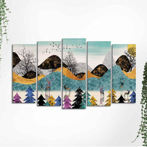 Modern Art Forest Premium Wall Painting Set of 5 Pieces - Decor Mantra 