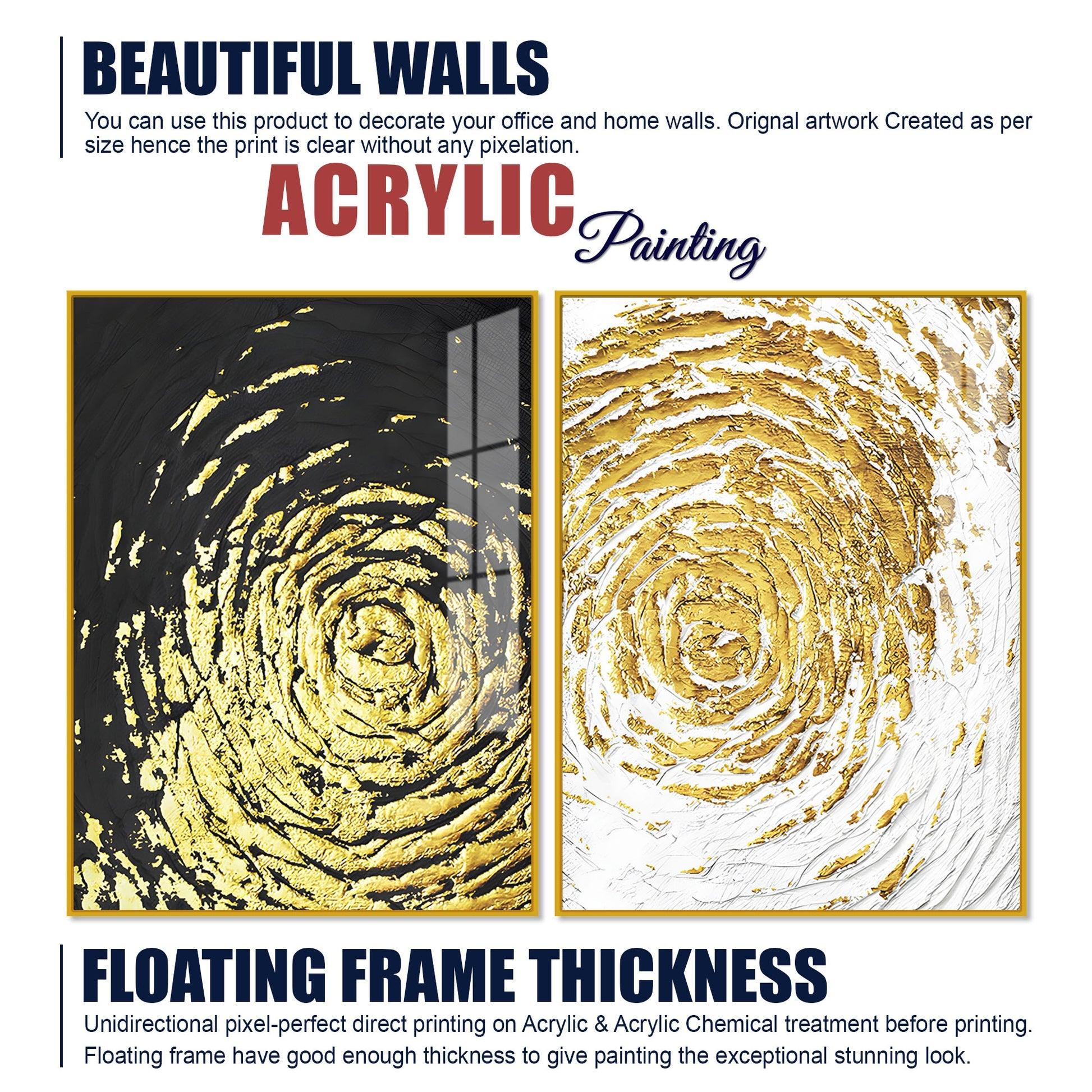 Golden Textured Acrylic Floating Wall Painting Set of 2 - Decor Mantra 