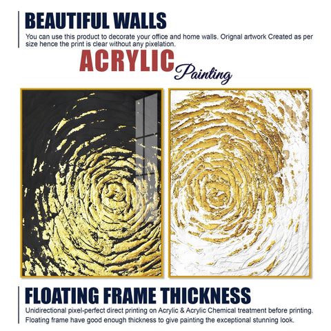 Golden Textured Acrylic Floating Wall Painting Set of 2 - Decor Mantra 