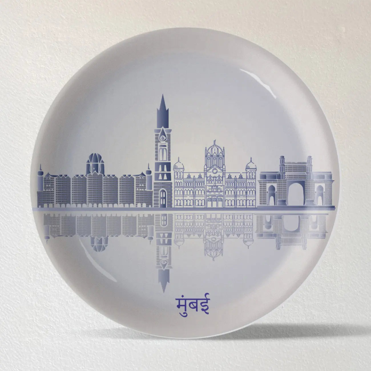 Urban Dreamscapes: Cityscape Mumbai Artistry porcelain plate - Harshita Craft