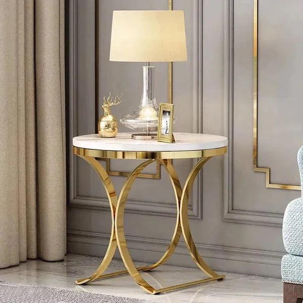 Premium Golden Iron White Round Marble Table - Decor Mantra 