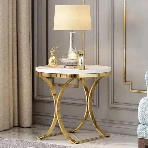Premium Golden Iron White Round Marble Table - Decor Mantra 