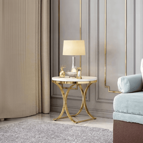 Premium Golden Iron White Round Marble Table - Decor Mantra 