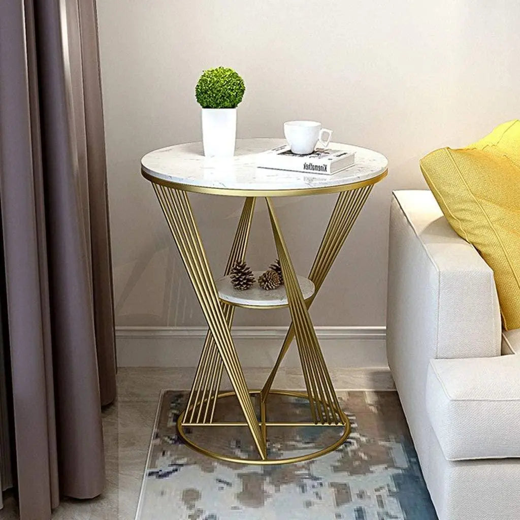 Premium Unique Natural Marble Designer Metal Side Table - Decor Mantra 