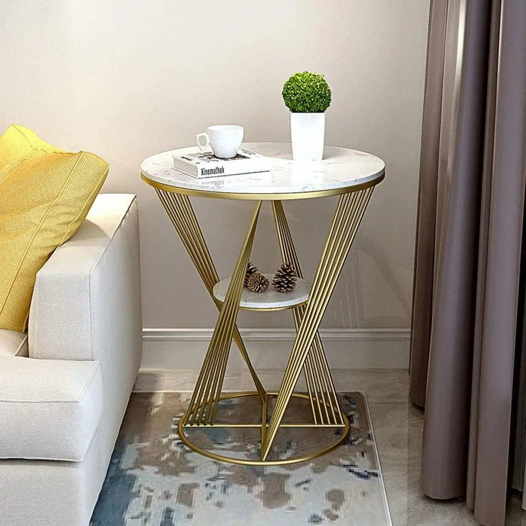 Premium Unique Natural Marble Designer Metal Side Table - Decor Mantra 