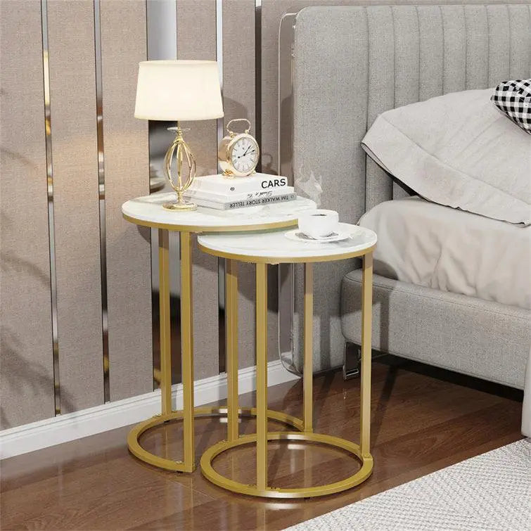 Round Marble Table Set of 2 with Iron Stands - Decor Mantra 
