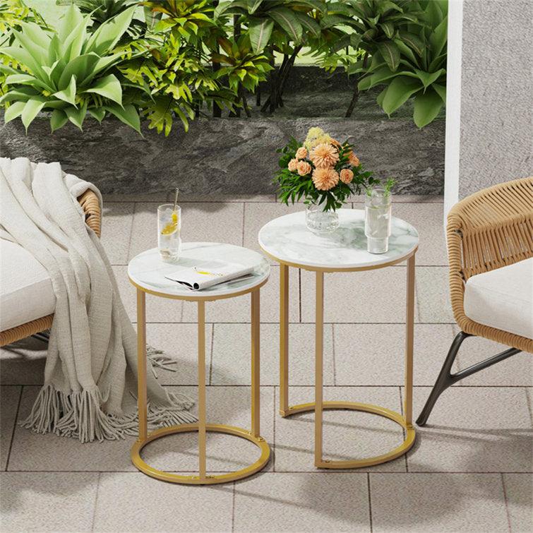 Round Marble Table Set of 2 with Iron Stands - Decor Mantra 