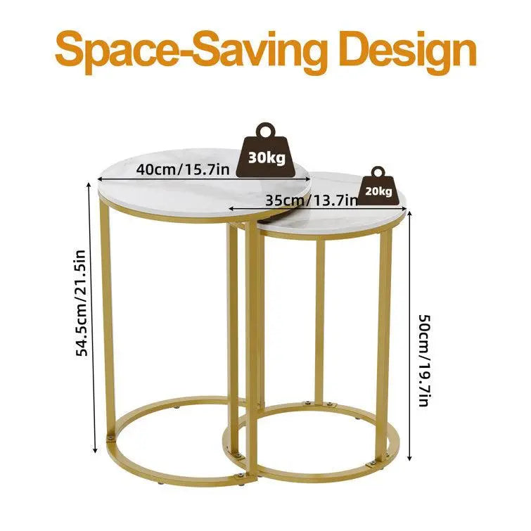 Round Marble Table Set of 2 with Iron Stands - Decor Mantra 