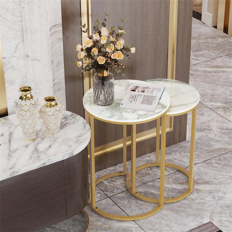 Round Marble Table Set of 2 with Iron Stands - Decor Mantra 