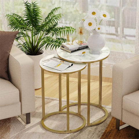 Round Marble Table Set of 2 with Iron Stands - Decor Mantra 