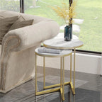Marble Round Top Nesting Coffee Tables Set of 2 End and Sofa Side Tables - Decor Mantra 