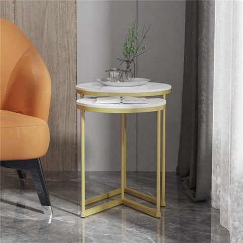 Marble Round Top Nesting Coffee Tables Set of 2 End and Sofa Side Tables - Decor Mantra 