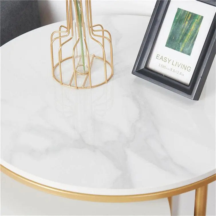 Marble Round Top Nesting Coffee Tables Set of 2 End and Sofa Side Tables - Decor Mantra 
