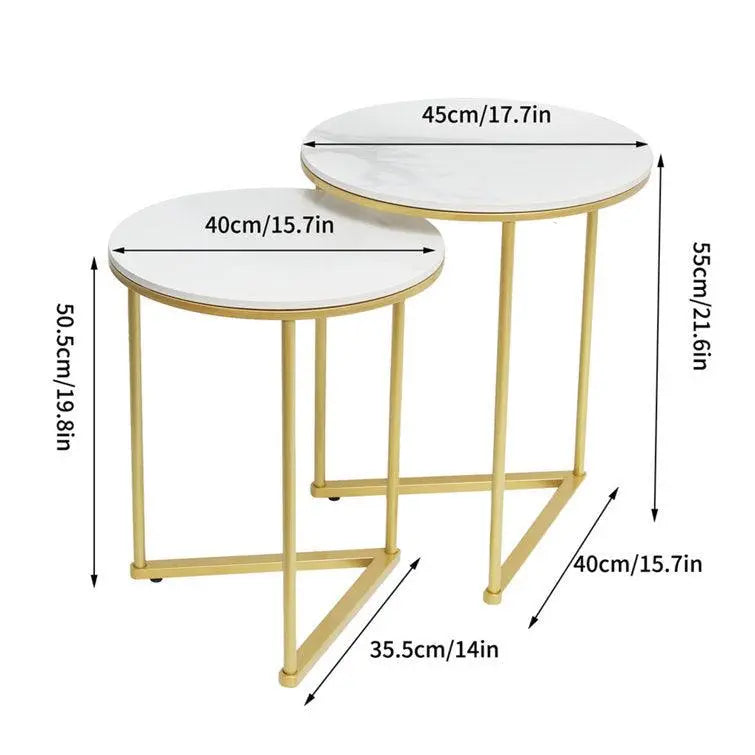Marble Round Top Nesting Coffee Tables Set of 2 End and Sofa Side Tables - Decor Mantra 