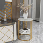 Double Layer Marble Side Table with Sturdy Iron Stand - Decor Mantra 
