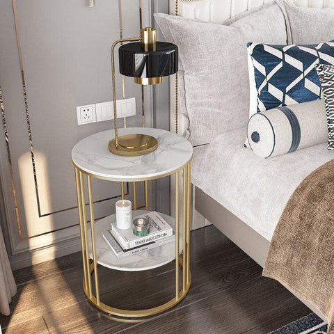 Double Layer Marble Side Table with Sturdy Iron Stand - Decor Mantra 