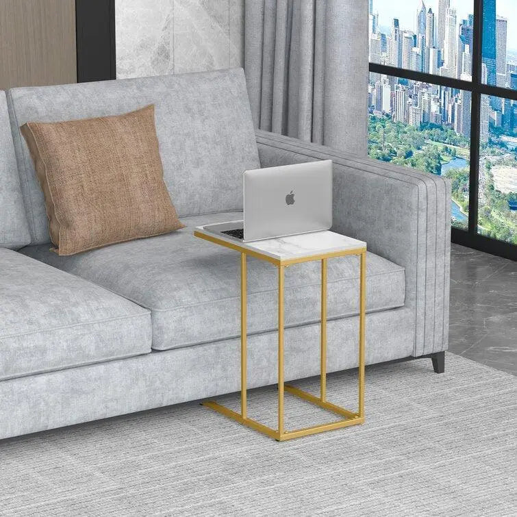 White Marble C-Shaped Designer Side Table - Decor Mantra 