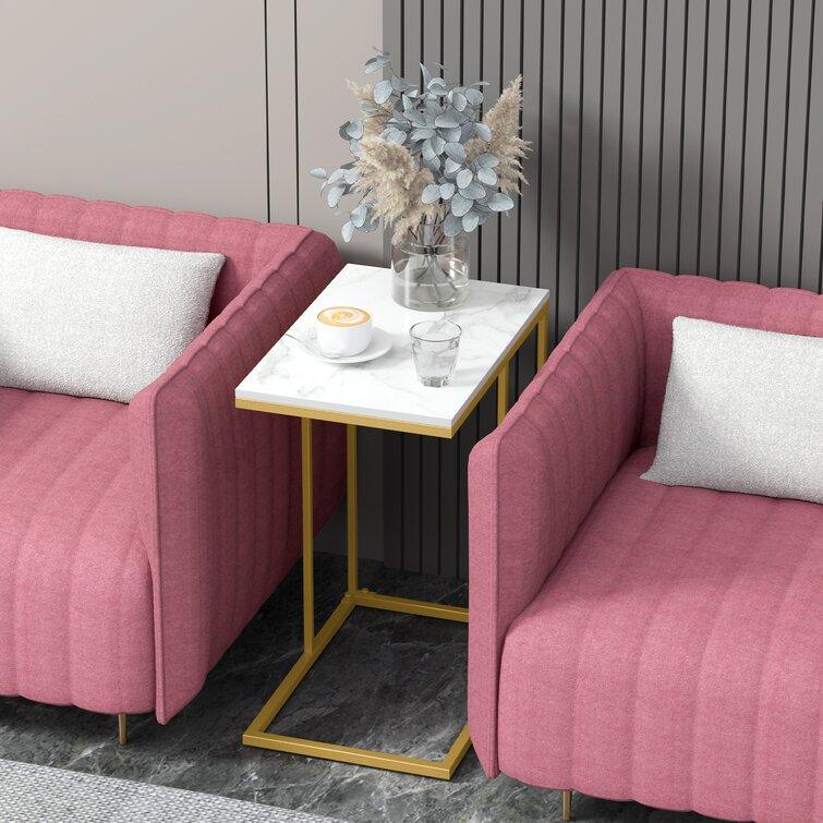 White Marble C-Shaped Designer Side Table - Decor Mantra 