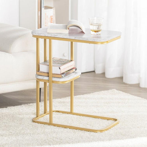 Golden Finish Designer Side Table adorned with Unique Pattern - Decor Mantra 