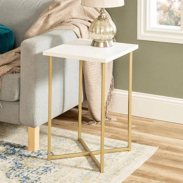 White Marble C-Shaped Side Table - Decor Mantra 