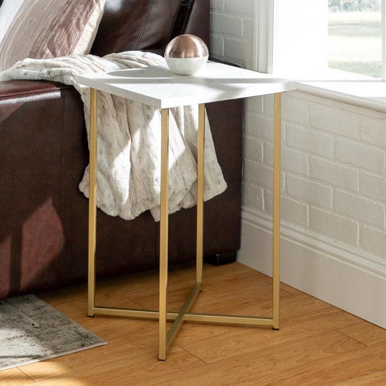 White Marble C-Shaped Side Table - Decor Mantra 
