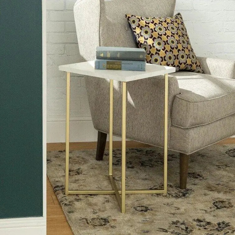 White Marble C-Shaped Side Table - Decor Mantra 